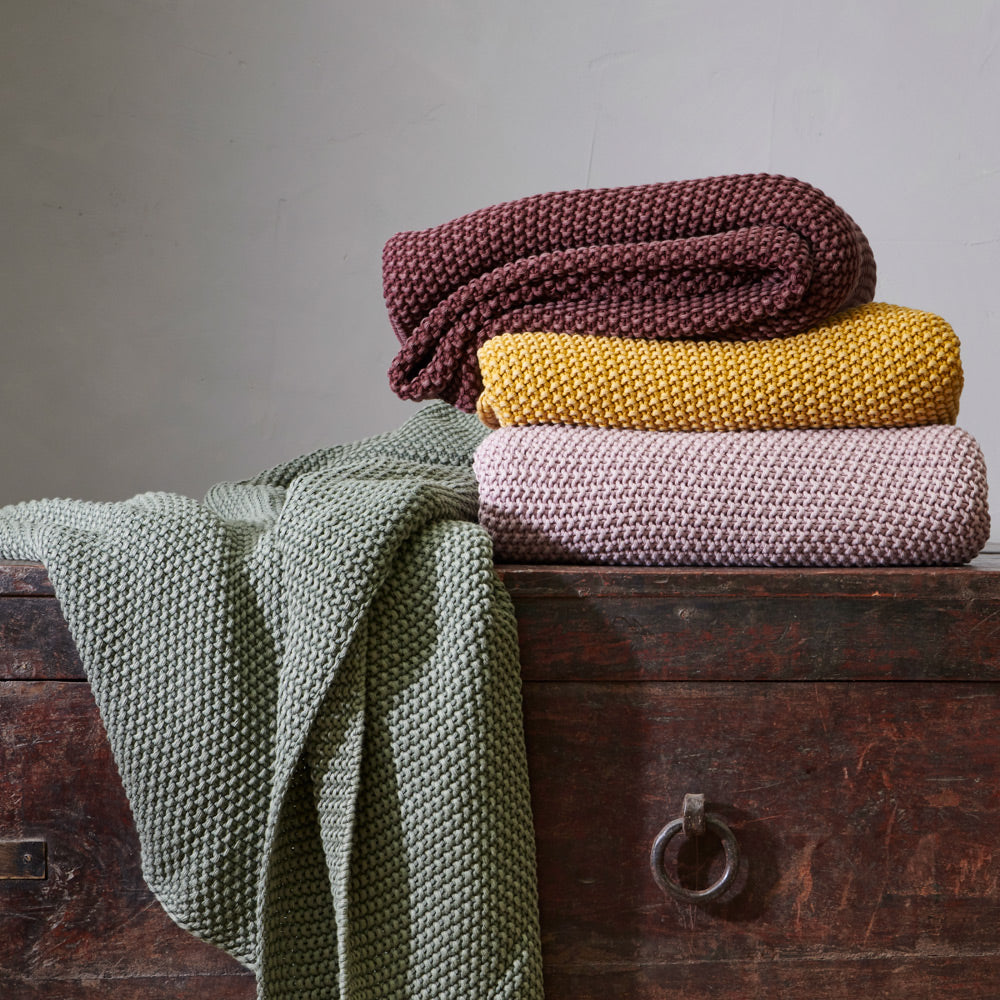 Moss Stitch Cotton Throw Colours